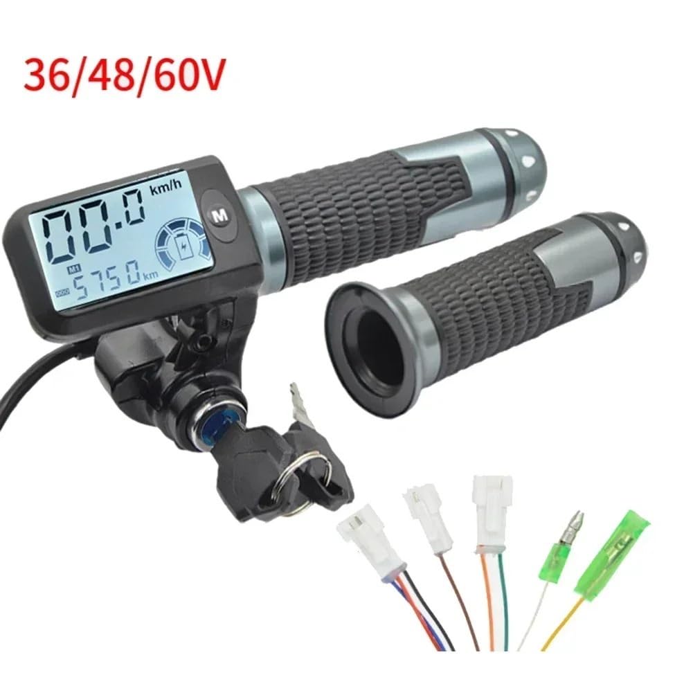 1 Paire de poignées d'accélérateur de vélo électrique avec écran LCD 36-60 V, contrôle de Vitesse, accélérateur for Guidon de Scooter électrique(Black Without Key)