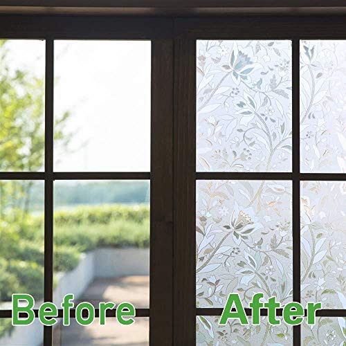 Niviy Excellent Quality 3D Static Cling Window Film Non-Adhesive Window Covering Decorative Flower Privacy Film for Window 11.8" x 78.7"