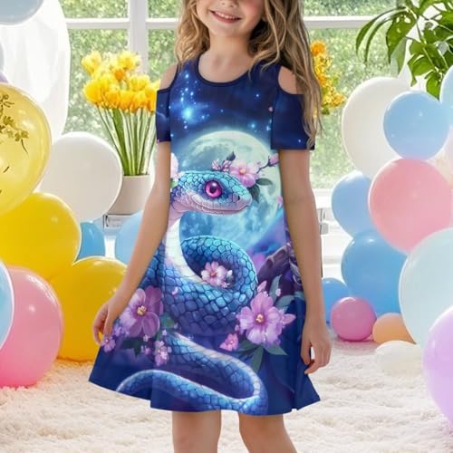Uourmeti Girls Short Sleeve Summer Dresses with Pockets Cold Shoulder Midi Dress4
