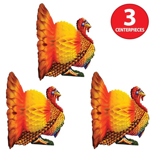 Image of Beistle 12-inch Tissue Turkey Centerpiece; 3 /Pack99066