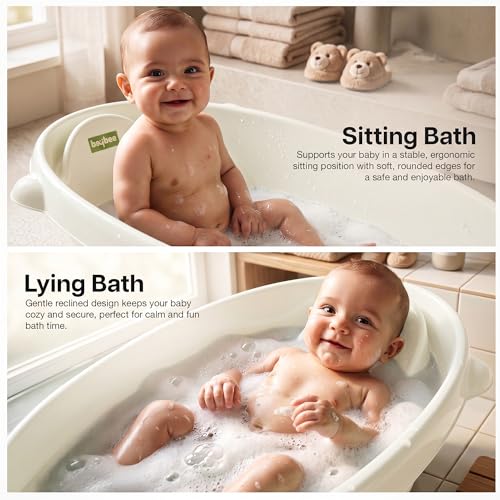 Image of Baybee AquaHug Baby Bath Tub for 0 to 5 Years | Ergonomic Bath Tub for Kids with Anti-Slip Base & Quick Drains | Sitting & Lying Babies Bather & Baby Bathing Tub for Boys Girls (White)