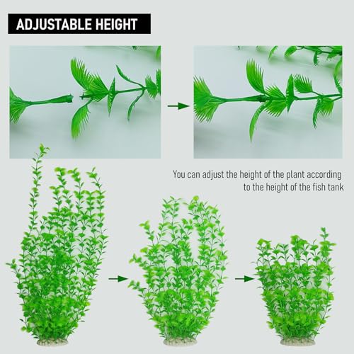Image of 23.6 Inch Tall Aquarium Plants - Large Lifelike Artificial Fish Tank Decorations, Fish Tank Plants Plastic, 2 Pcs Adjustable Length, Durable & Safe for Freshwater /Saltwater Aquariums (Green)