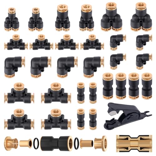 Image of CheeMuii 31 PCS DOT Air Brake Line Fittings 1 /4 inch 3 /8 inch Push to Connect Fittings Quick Connect Air Hose Fittings Repair Kit for Truck or Industrial Air System