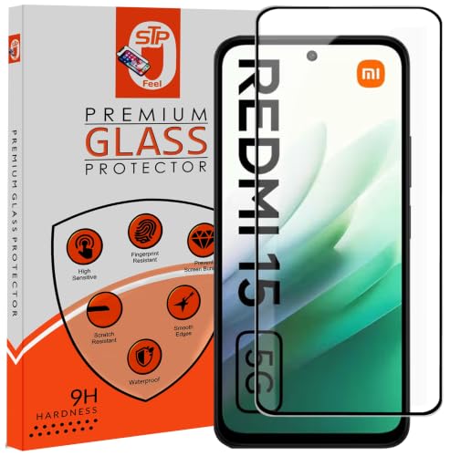 Image of STP FEEL HD+ Premium Tempered Glass Screen Protector Guard Compatible For Redmi 15 5G (6.8 Inch, Pack of 1) | Edge to Edge Coverage With Easy to installation kit
