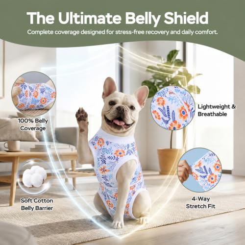 Image of PetWarm Dog Spay Recovery Suit, Onesies for Dogs, Surgery Suit for Dogs Female After Spayed, Dog Cone Alternative After Surgery, Flower Pattern, Orange, XS