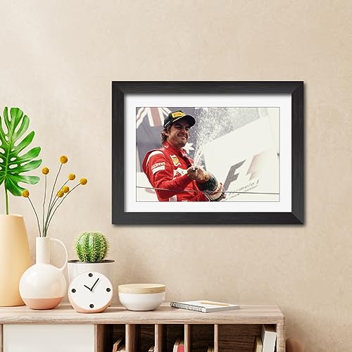 Image of TenorArts Fernando Alonso Poster F1 Driver Celebration Posters Formula One Photo Frame Painting with Matt Finish Black Texture (12 inches x 9inches)