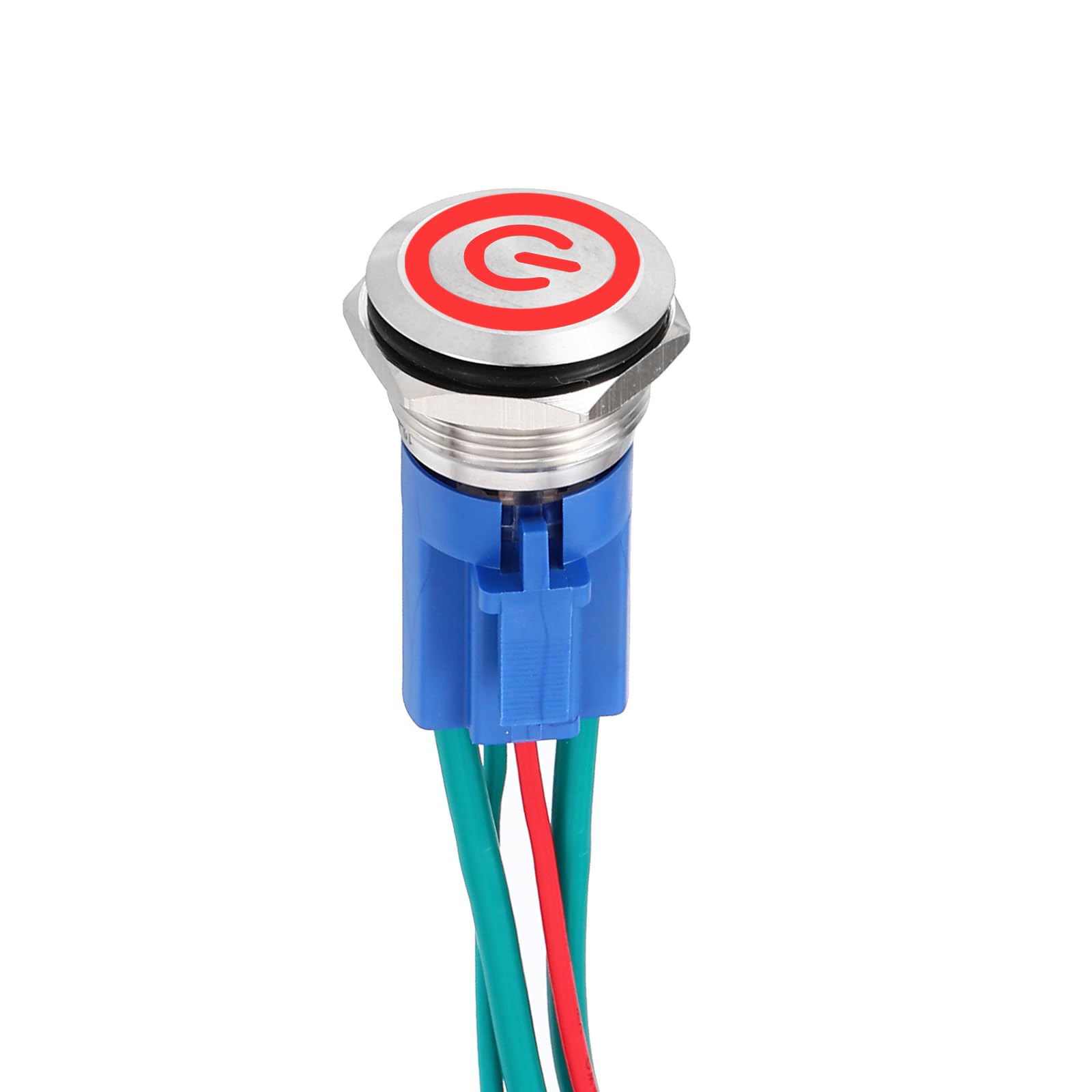 DMiotech 1 Pcs 19mm / 3/4" Stainless Steel Momentary Push Button Switch 1NO 15A 12-24V Silver Button Red Button Lamp with Socket Plug with Wire for Car Boat Systems Custom Setups