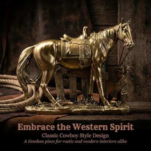 Estatua decorativa de caballo con silla estilo occidental miniatura 5