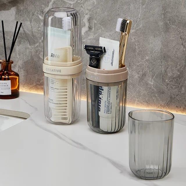 Image of 2 PES Portable Transparent Toothbrush Cover case Toothbrush Holder & Anti-Bacterial Tooth Brush Holder Bathroom | Germ Protection, Ideal for Home & Travel Accessories(2 Pc,Multicolor)
