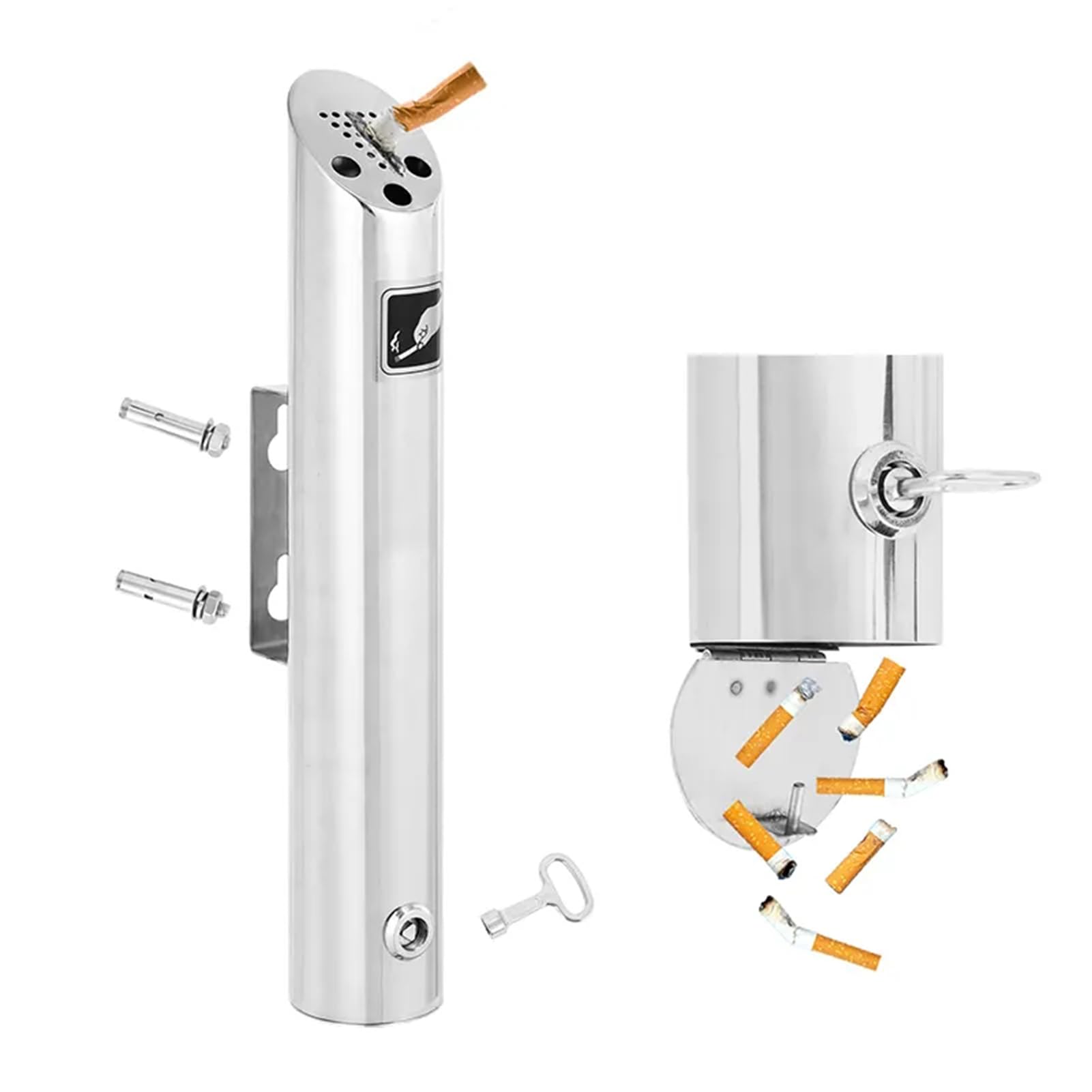 Wall mounted ashtray, Outdoor Ashtray - Wall Mounted Cigarette Bin Lockable for Pub Office Restaurant Bar Metal Commercial Butt Holder(30X6CM)