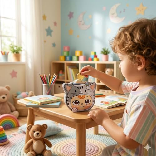 Image of Sajani Cute Cartoon Creative Portable Piggy Bank, Money Saving Box with Combination Lock, Mini Coin Bank Gifts for Boys and Girls, Best Return Gifts for Kids (Pack of 1) (Tiger - Grey)