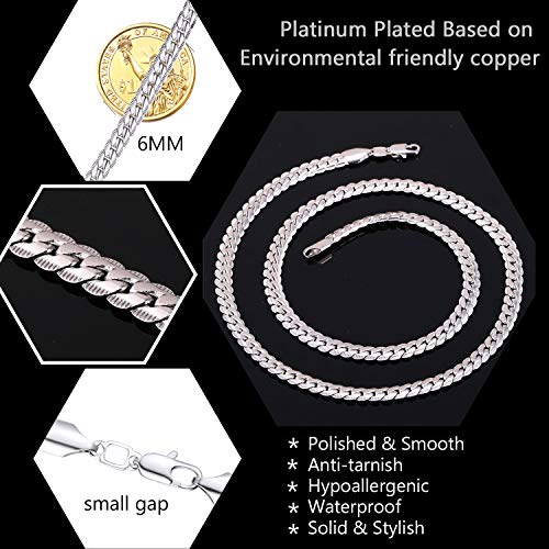 Image of U7 Men Women Platinum /18K Gold Plated Chain Necklace 18KGP Stamp Hip Hop Jewelry 6MM-9MM Wide Snake Curb Link Chain, 18 inch,20 inch,22 inch,24 inch,26 inch,28 inch,30 inch Length,Send Gift Box