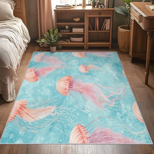 Tapis salon méduse rose antidérapant et moquette de chambre douce