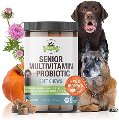 Senior Dog Multivitamin + Dog Probiotics Soft Chews | Glucosamine Chondroitin, Probiotics, Omega 3 | Senior Dog Supplements & Vitamins | Senior Dog Health Supplies