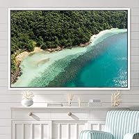 Framed Canvas Wall Art Coastal Scenery Aerial Coastal Cool Multicolor Ocean Photography Realism Relax/Calm - 16x24 inches