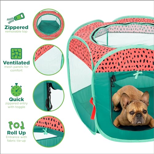 Furhaven Portable Dog Playpen Cat Tent, Pet Playground,Kennel Foldable Indoor Outdoor Zippered Puppy Crate - Green & Pink, Medium by Furhaven - Image 3
