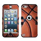 MYTURTLE Shockproof Hybrid Case Hard Silicone Shell High Impact Cover with Stylus Pen and Screen Protector for iPod Touch 5th 6th Generation, Ball Sports Basketball