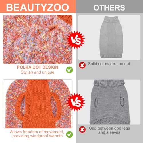 Image of BEAUTYZOO Dog Sweaters for Medium Dogs, Knit Clothes with Harness Hole | Turtleneck Pullover Fall Winter Knitwear, Fuzzy Fleece Cold Weather Coat for Girl Boy Puppy, Warm Pet Sweatshirt, Orange M