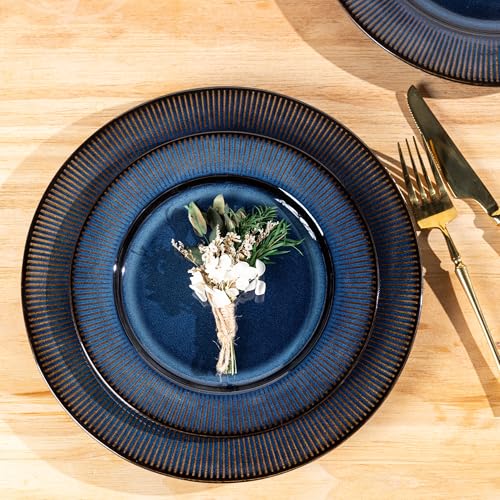Image of GBHOME Ceramic Dinnerware Sets,12 pcs Embossed Elegant Stoneware Plates and Bowls Sets, Housewarming Wedding Gift | Dishwasher & Microwave Safe | Dishes Set Service for 6