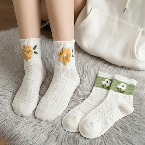 Image of 2 /3 /5 /10 Pairs Womens Ankle Socks Cute Casual Breathable Cable Knit Floral Vintage Crew Socks