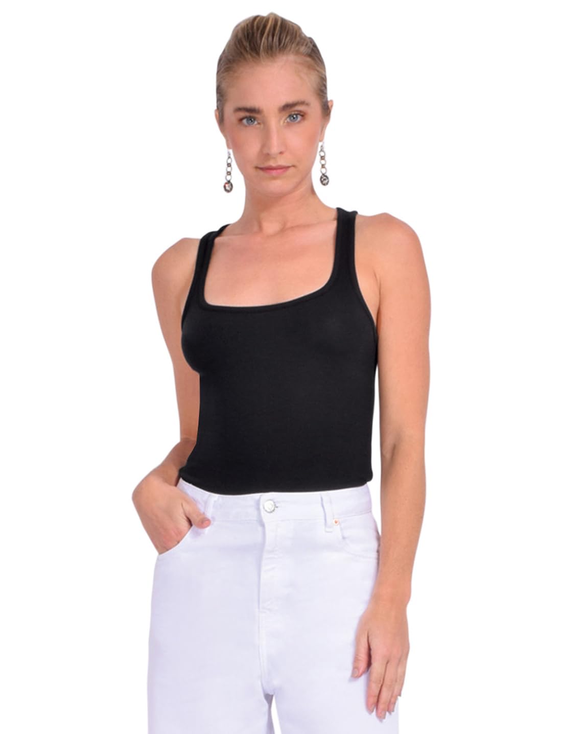 Square Neck Sleevless Cotton Rib Tank Top-picture-21