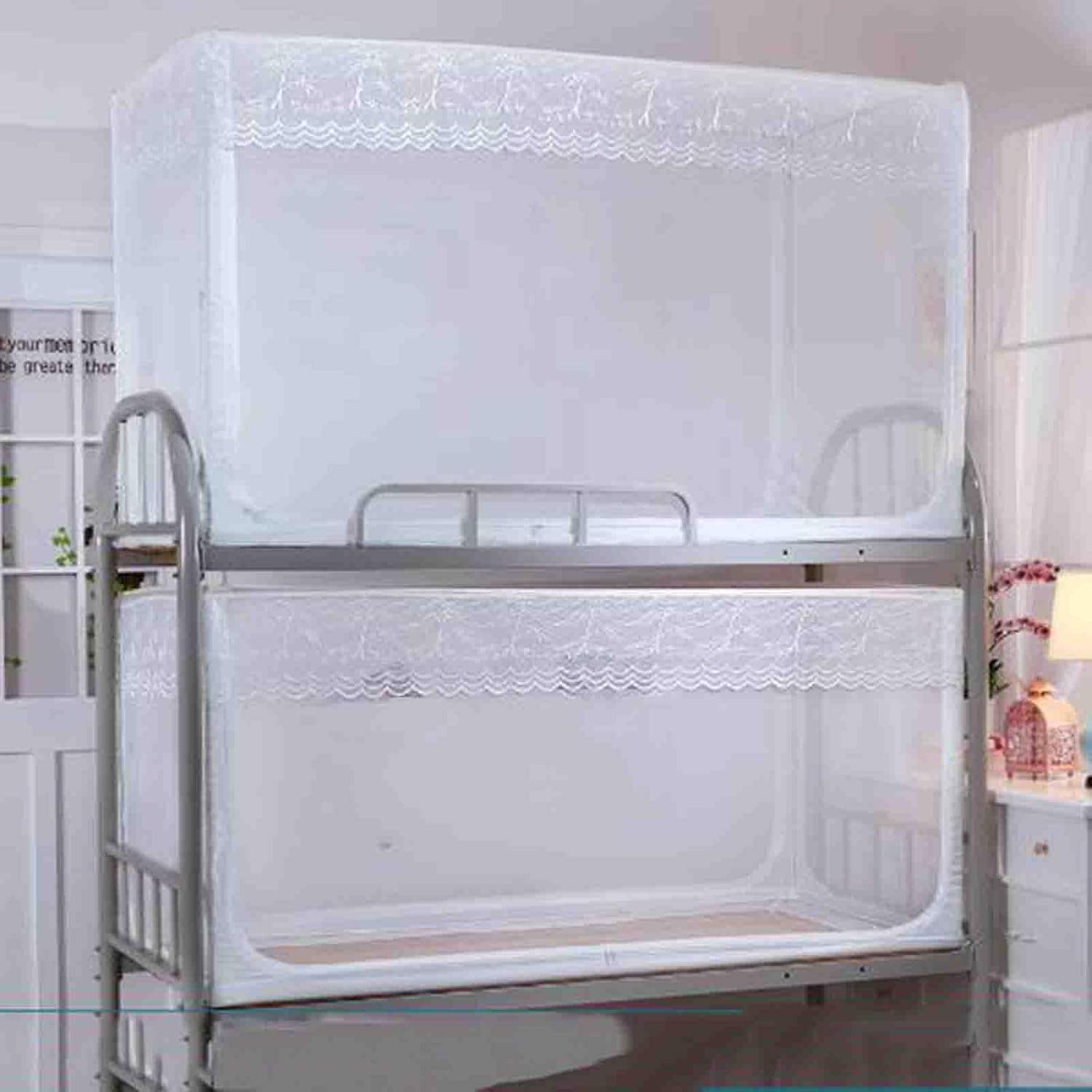 JUSHZ Travel Mosquito Net for Bed Net for Single Bed Bedroom Bed Curtains Frame Draperies Bunk Bed Canopies Drapes Single Bed for Student Dormitories Universal Zipper Bunk Beds (90X190X110cm,White)