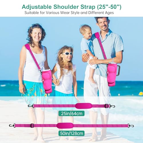 Image of Water Bottle Carrier Bag with Strap for Stanley Cup 40oz /30oz with Phone Pocket, Neoprene Cross-Body Insulated Water Bottle Holder for Tumbler with Handle, Stanley Cup Accessories, Hot Pink