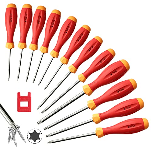 XOOL Set di Cacciaviti Torx Magnetici, 12 in 1 con T5 T6 T7 T8 T9 T10 T15 T20 T25 T27 T30 T40 - Manico Ergonomico, Acciaio CRV, Resistente alla Corrosione per Riparazioni e Fai-da-te