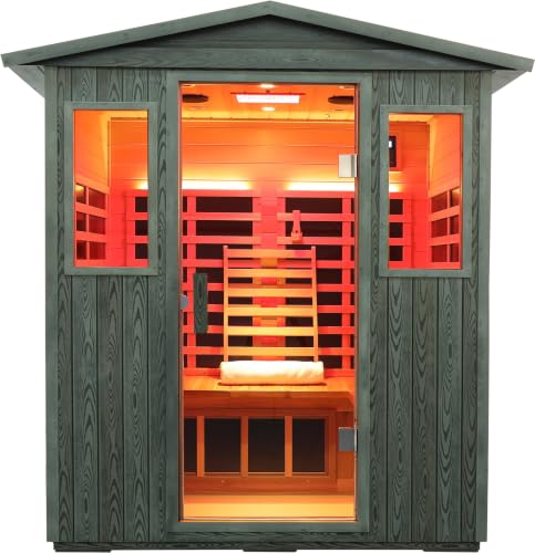 Image of LTCCDSS Full Spectrum Ultra-Low EMF Outdoor Infrared Sauna 4 Person, Composite Wood Far Infrared Sauna for Home, EMF 0.1-1mG, Bluetooth & Chromotherapy 68.1 * 52.4 * 82.7 in