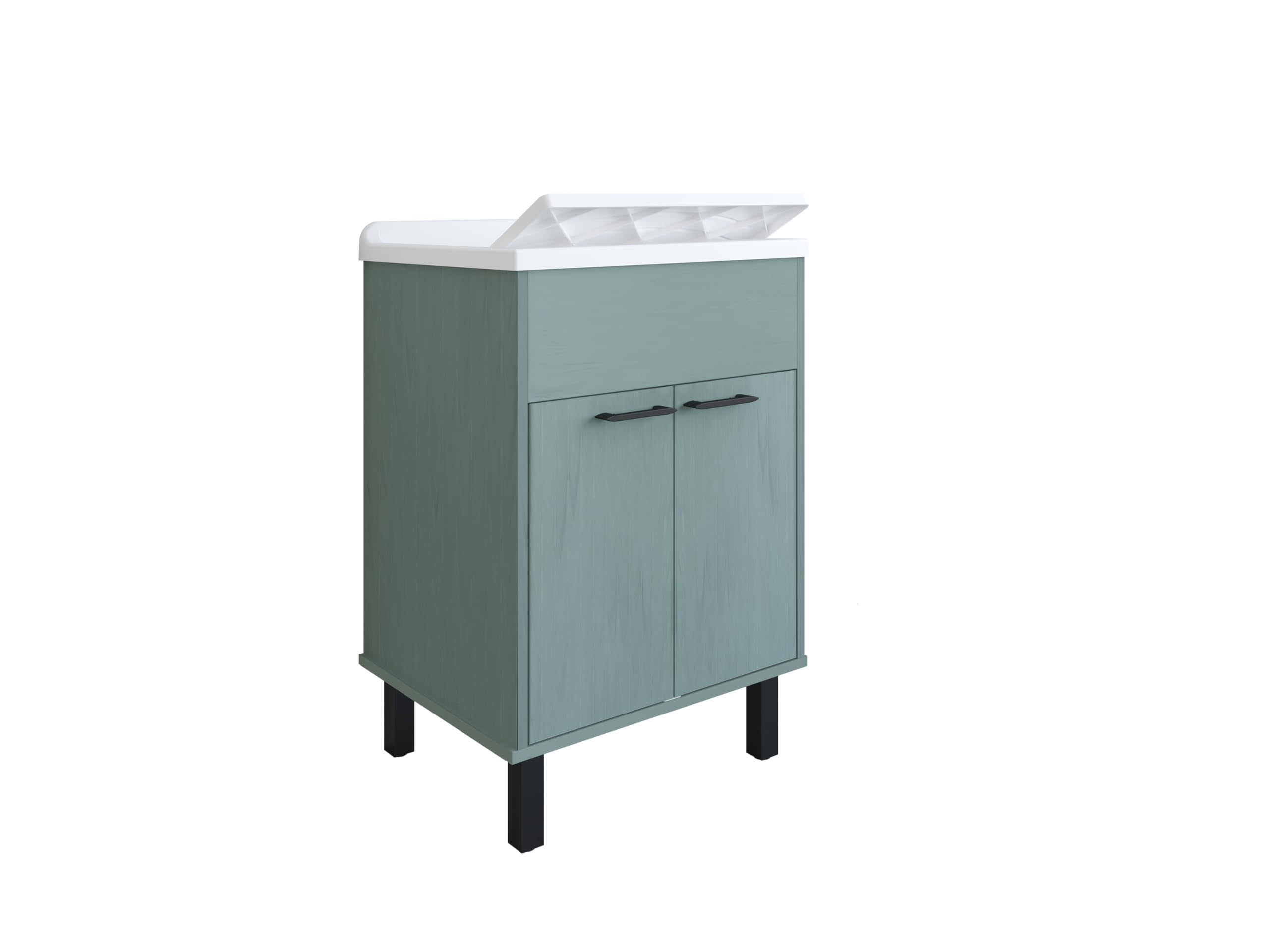 Negrari Mobile Lavatoio in PVC con vasca in PP, Resistente agli acidi di uso comune, Resistente all'umidità, Kit di scarico incluso, Interno e Esterno, L60 x P50 x H85 cm, Colore Verde Scuro