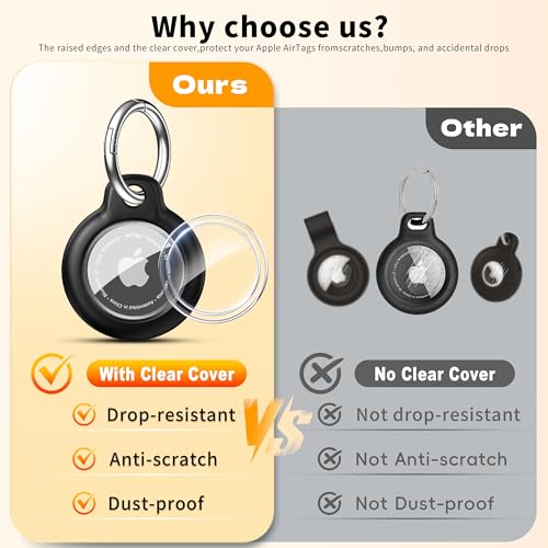 Image of RFUNGUANGO Apple AirTag Holder with Key Ring 4 Pack AirTag Case | Hard Protective AirTag Case for Kid, Pet, Luggage, Backpack, Key - 4 Pack Black