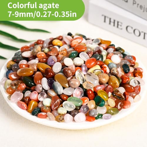DHSWNNG 500g Edelsteine 7-9 mm, Bunter Achat Edelstein Mix Kleine Halbedelsteine Mischung Bunt Trommelsteine Bunte Steine Glückssteine für Edelsteinspiel Schatzsuche oder Wohnkultur