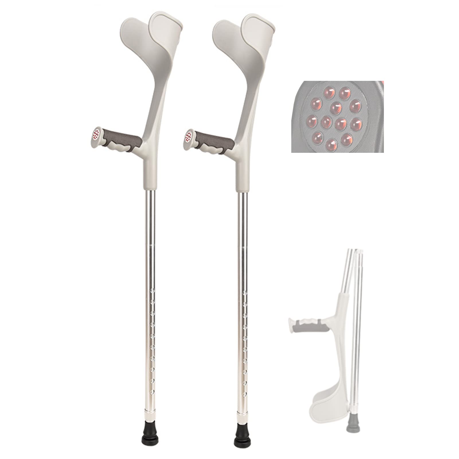 NGD Muletas Ortopédicas Plegables para Adultos(x2 uds, Puño Abierto),Muletas para Caminar de Aluminio-Regulables en Altura,Ligeras, Durables Bastones de Trekking(Negro/Plateado)