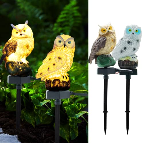2 Packs Owl Solar Lights Outdoor Figurine Lights Owl Decor Solar LED Lights Garden Decoration with Stake Waterproof for Lawn Pathway Yard Patio Owl Gift Ideas