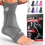 Sleeve Stars Ankle Brace for Women & Men, Ankle Wrap for Sprained, Compression Sleeve for Plantar Fasciitis Relief, Easy Customizable Support: w/ Removable Strap (Single/M:10'-12'/Gray)