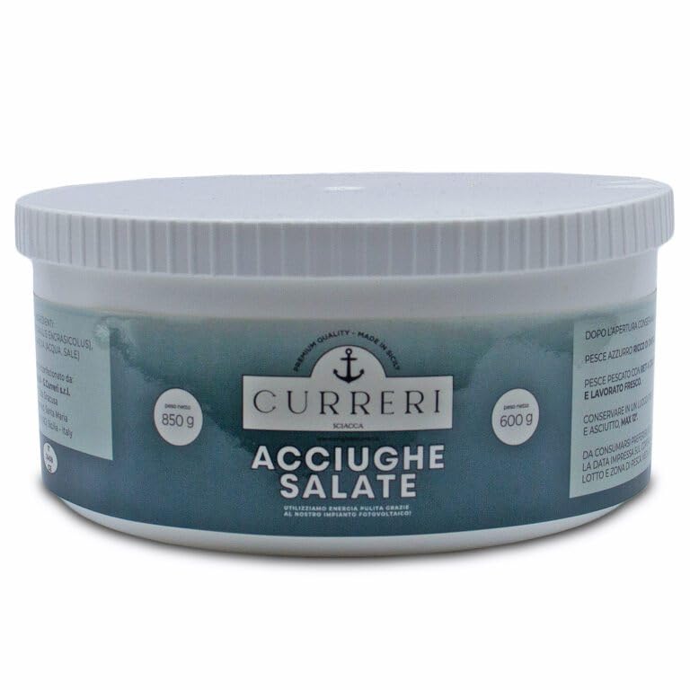 Acciughe Salate di Sciacca, Sicilia 'Giuseppe Curreri' | Sotto salamoia | Lavorate a Mano | Vaschetta da 850g