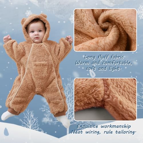 Newborn Baby Bear Outfit Suit Girls Boys Fleece Jumpsuit Romper Hooded Coat Winter Clothes Outwear Snowsuit3