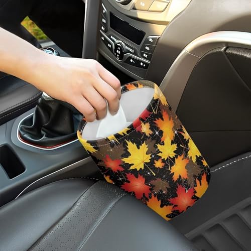 Image of Colorful Maple Leaves Car Trash Bin Hanging, Waste Basket - Cute, Portable, Collapsible, Waterproof Rubbish Bag for Back Seat, Floor, or Hanging Headrest
