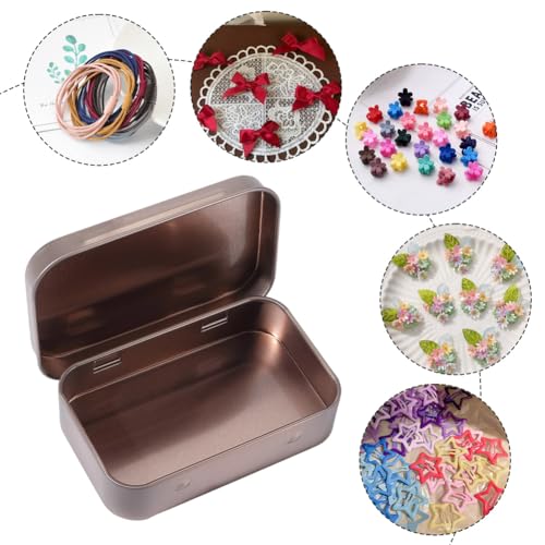 Image of 4 Pack 4 x 2.5 x 0.9In Metal Hinged Tin Box Rectangular Empty Hinged Tins Rose Gold Small Mini Iron Lid Storage Portable Organizer Containers for Tea Drawing Pin Candies Jewelry Crafts