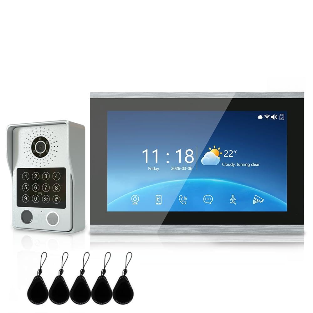 Sistema de videoportero de 4 cables, monitor táctil de 10.1 pulgadas, cámara de timbre de 2 MP, gran angular de 148°, visión nocturna IR, control de aplicación Tuya, detección de movimiento, audio