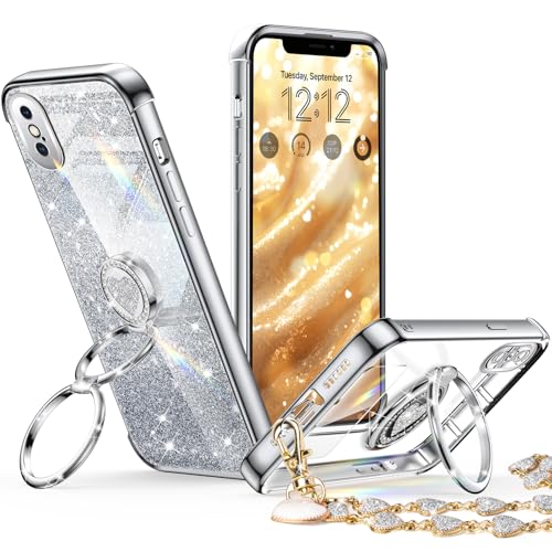 Coque paillettes iPhone Xs Max avec anneau support pour femmes et filles