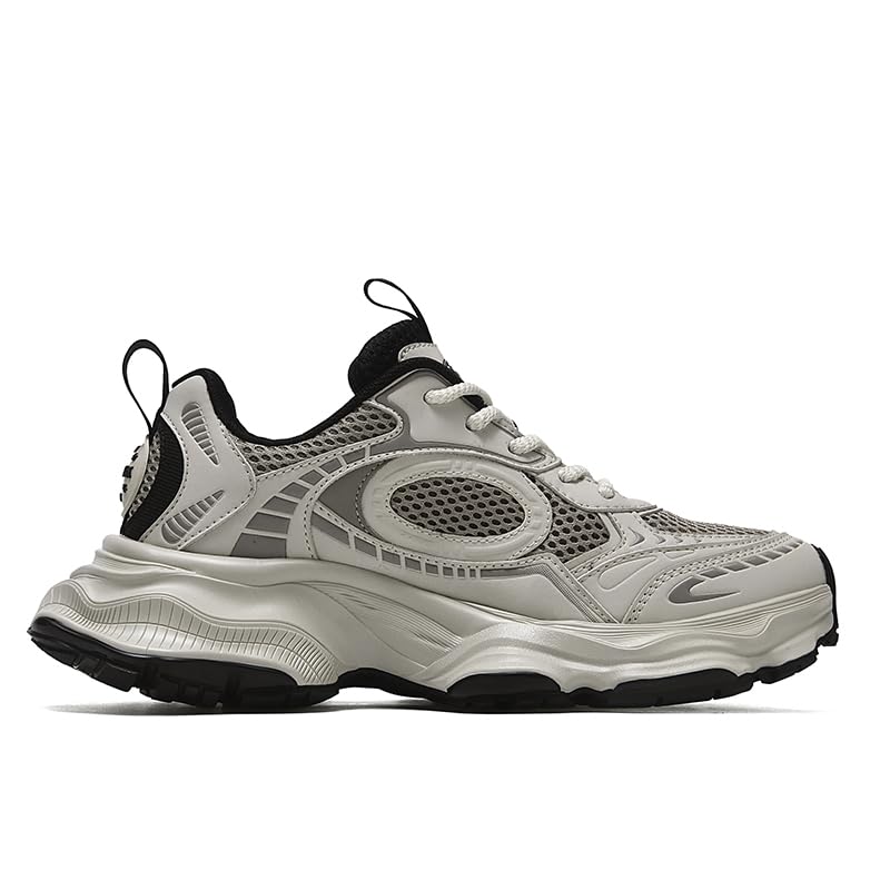 Women Retro Chunky Platform Sneakers Spring Mesh Lace-Up Thick Sole Comfortable Casual Dad Shoes Youth Fashion Daily Wear White Leather Walking Shoes (gray, Adult, Women's, 10.5, Digital, US Shoe System, M (Medium))4