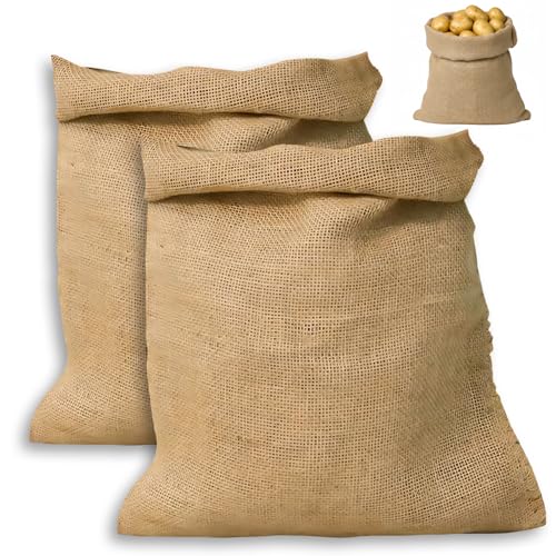 2 Pack 40x60 cm Hessian Sacks Durable Burlap Storage Bags for Potatoes and Produce Large Hessian Sack with Reinforced Stitching Multipurpose Hessian Bags for Organization burlap sack