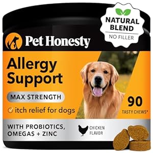 Pet Honesty Dog Allergy Relief Immunity Max Strength – Dog Allergy Chews, Probiotics for Dog, Dog Skin and Coat Supplement, Itch Relief for Dogs,Seasonal Allergy Support Supplement (Chicken)