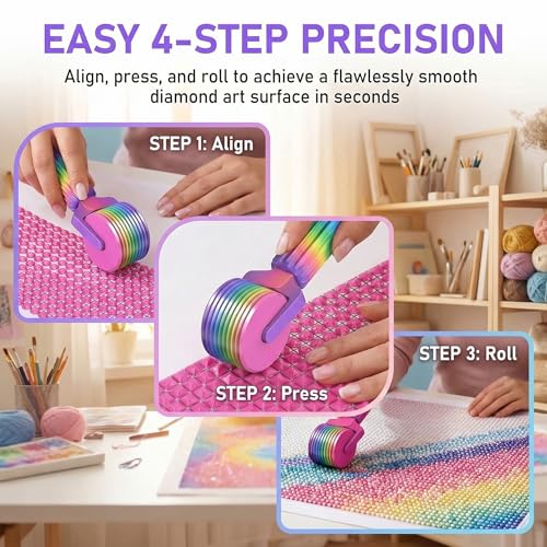 Image of Diamond Painting Roller & Pen, 2Pcs Detachable Roller for Straightening & Pressing, Light-up Painting Pen with Glue Clay & Tips, Comfortable & Fast, 5D Diamond Art Tools for Diamond Paintings Hobby