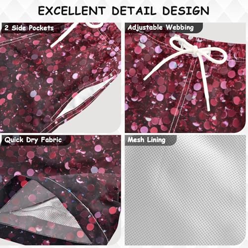 Pigsaly Boys Swim Trunks Rose Ruby Red Crimson Gradient Flashing Glitter Boys Board Shorts Swimsuit Swimwear 4T3