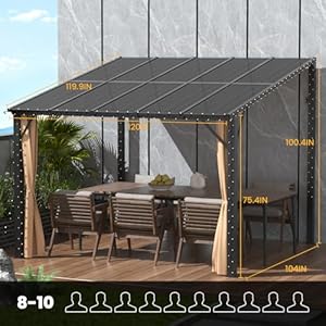10×10 outdoor lean to gazebo wall mounted pergola gazebo hardtop heavy duty pavilion with metal frame awnings for patios and permanent gazebos for decks and backyards  urban country home decor