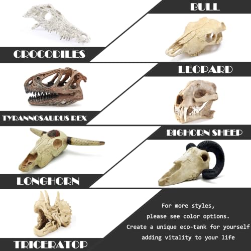 Image of Fish Aquarium Tank Hideout Decor Decorations Bull Skull Tank Decor Cave Animal Large Reptile Bones Snake for Desert Terrarium Ornament