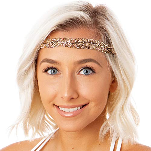 Hipsy Women's Braided Adjustable No Slip Cute Fashion Headband Braid Hairband (3Pk Braided Black/Rose Gold/Gunmetal) #TOP3