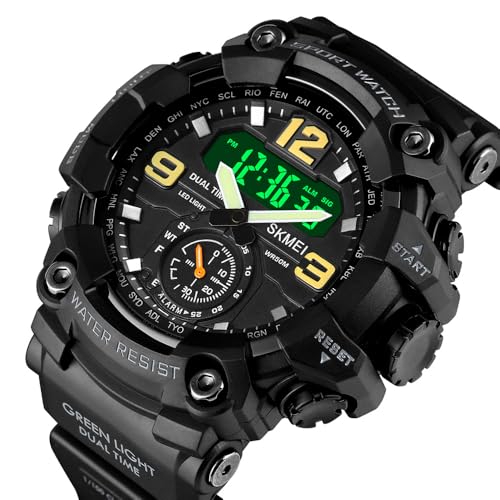 Skmei Men's Digital Sports Wrist Watch LED Screen Large Face Electronics Military Watches Waterproof Alarm Stopwatch Back Light Outdoor Casual Black Watch - 1637, Black, large, Military